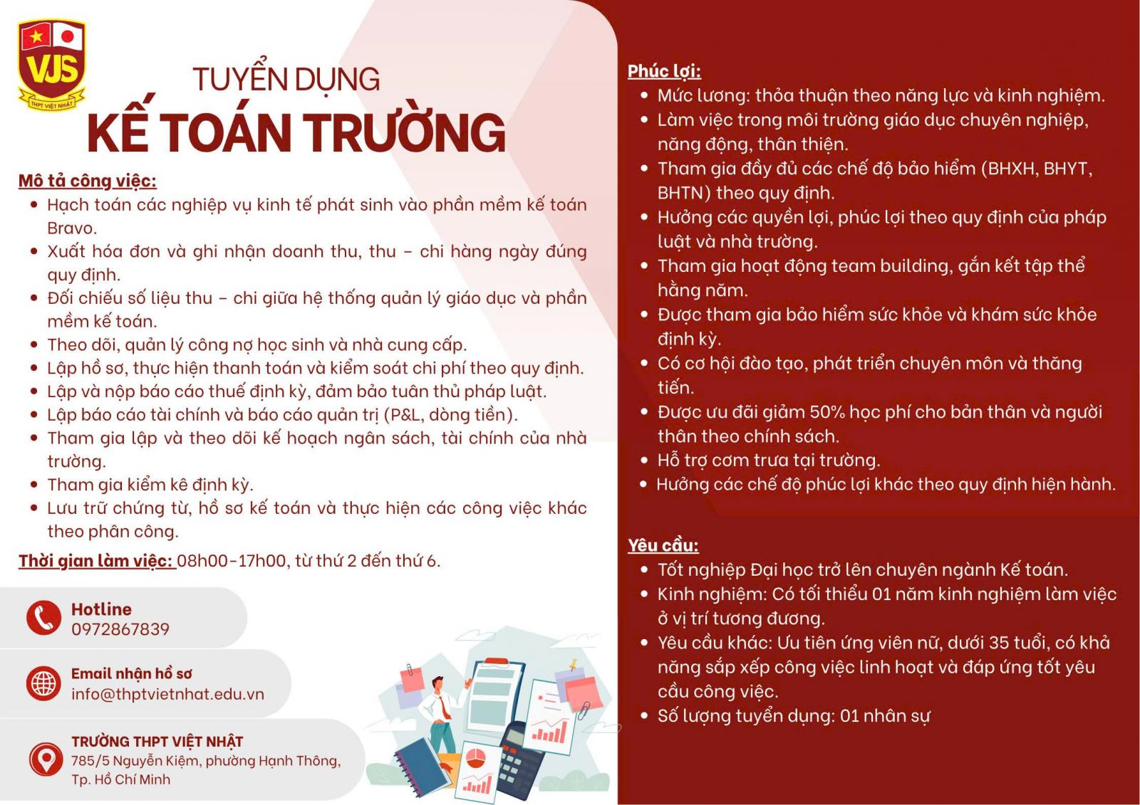 thpt Việt Nhật tuyển dụng Kế toán trường 2026